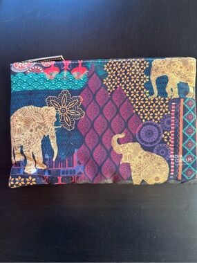 Indian-style Elephant Print Zip Pouch - Teal, Purple, Gold fabric with copper